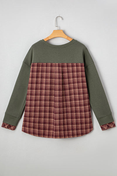 Cozy Women's Plaid Patchwork Sweatshirt in Vibrant Colors - Relaxed Fit Casual Top for Effortless Everyday Style