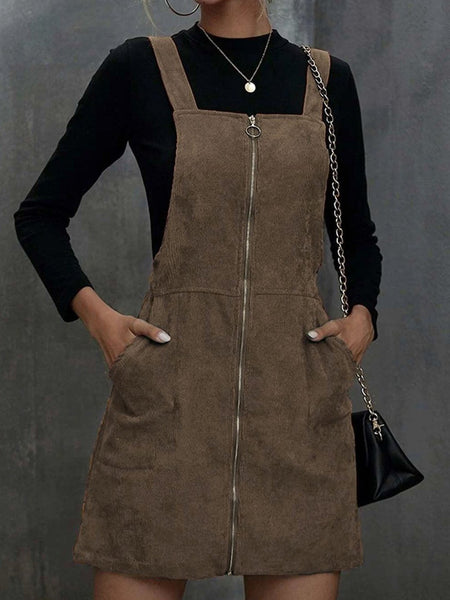 Zip Pocket Leather Strap Dress