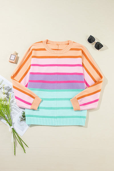 Women's Cozy Multicolor Gradient Ribbed Sweater - Loose-Fit, Stylish Layering Essential for Casual Outings