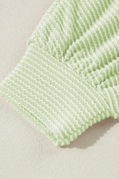 Aqua Oversized Ribbed Henley Top for Women with Roll-Up Sleeves - Stylish, Comfy, and Versatile for Everyday Wear