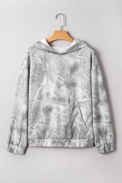 Women's Oversized Gray Branch Camouflage Hoodie Sweatshirt