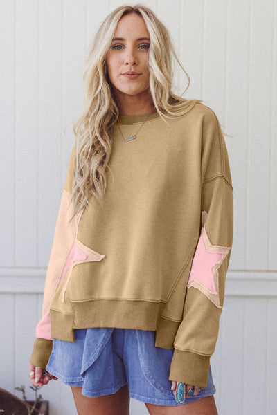 Women's Star Patchwork Relaxed Sweatshirt in Sage and Blush with practical styling and dependable silhouette control.