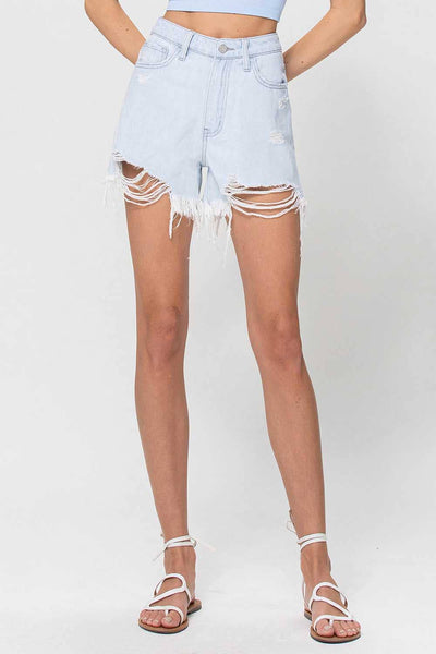 Light Washed High Waisted Mom Shorts