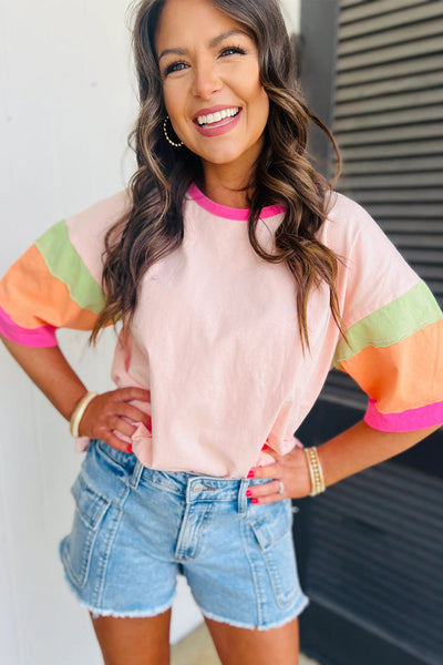 Women's Oversized Colorblock Cotton-Blend Top with Exposed Seams