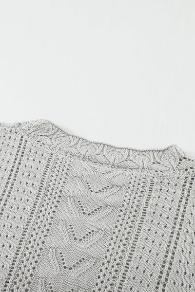 Women's Elegant Gray Crochet Lace Sweater - Cozy Long Sleeve Knit Top for Chic Fall Style and Comfort
