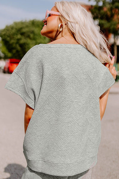 Women's Gray Textured Lounge Set Relaxed Fit T-Shirt & Drawstring Pants for Ultimate Comfort and Chic Style
