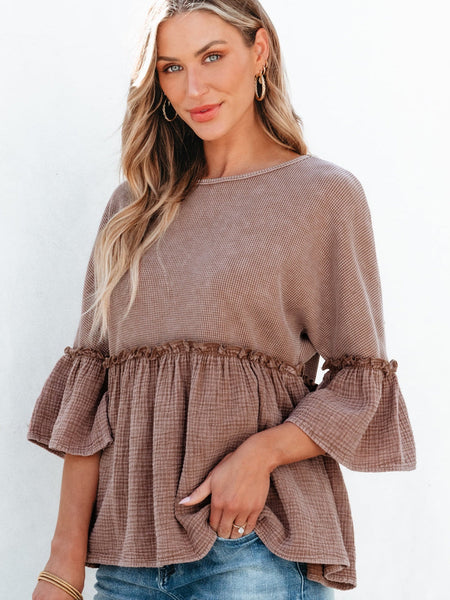 Ruffled Sleeve Colorblock Peplum Blouse