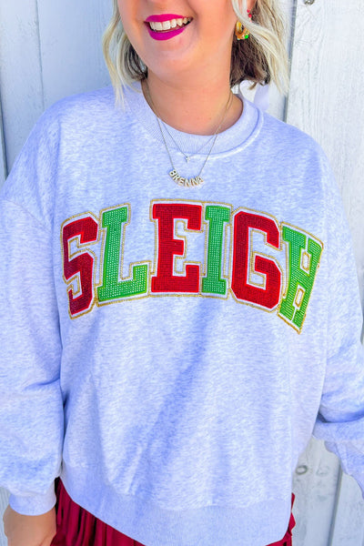 Women's Casual Light Grey Drop Shoulder Sweatshirt with Bold Letter Graphic - Cozy and Chic for Everyday Comfort