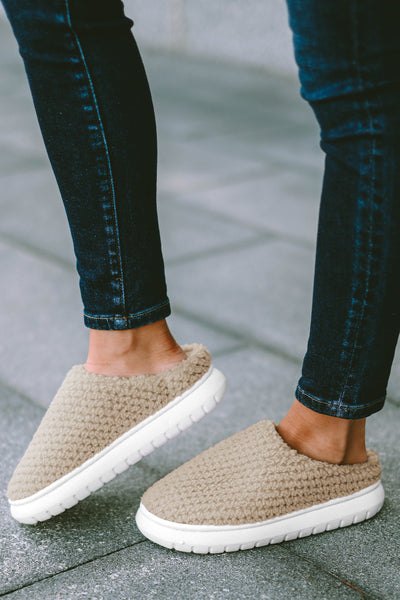 Soft and Stylish Pale Khaki Two-Tone Knitted Homewear Slippers for Women Cozy, Warm Comfort for Relaxing Days