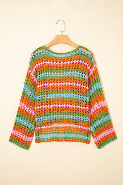 Stylish Women's Lightweight Multi-Stripe Open Knit Sweater Cover-Up for Comfortable Beach Days