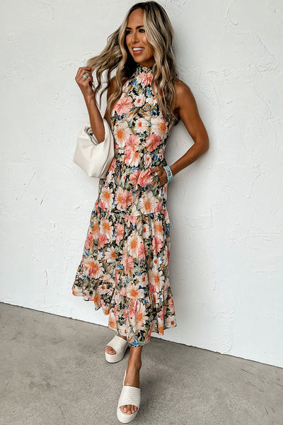 Floral V-Neck Off-Shoulder Short Sleeve Dress