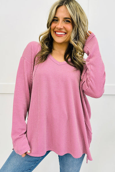 Women's Soft Knit Twisted Ribbed Long Sleeve Top - Chic Casual Style for Year-Round Comfort and Versatility