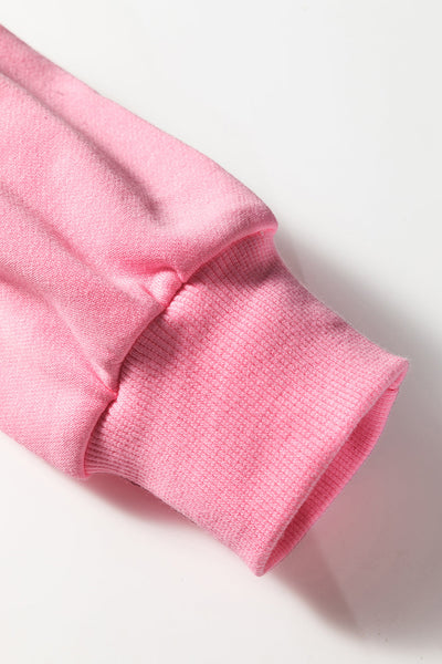Women's Pink Contrast Striped Pullover Sweatshirt with Zip Collar for Stylish Casual Comfort and Layering