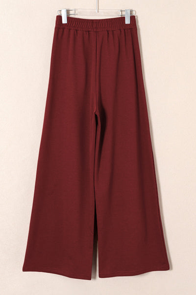 Women's Burgundy Wide-Leg Pleated Sweatpants with Corset Waist
