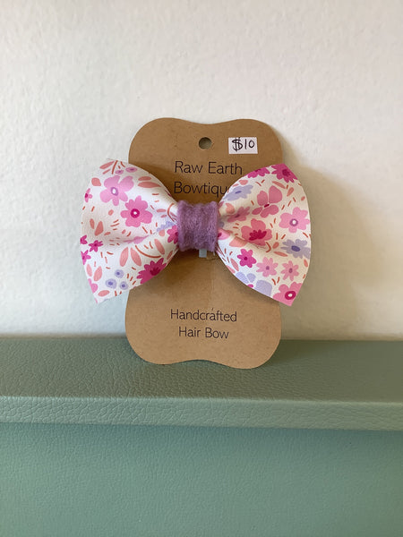 Raw Earth Bowtique Pink/Purple Flower print Hair bow