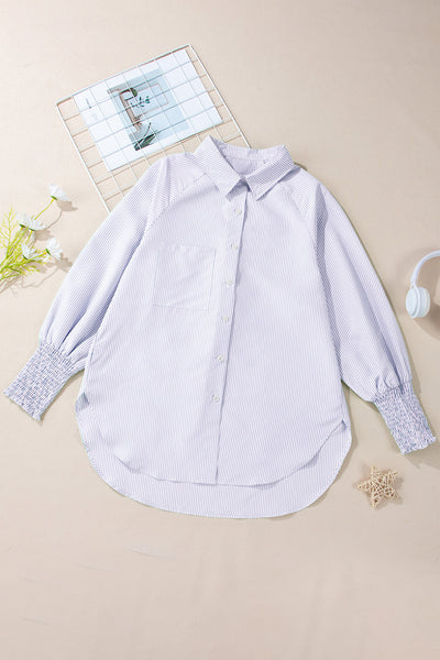 Women's Orchid Petal Striped Loose Fit Blouse with Shirred Cuffs