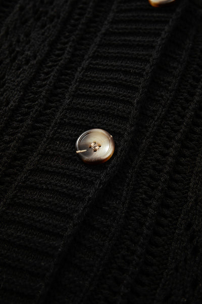 Cozy Black Open Knit Drop Shoulder Cardigan Sweater for Women - Chic Layering Essential for Fall Style