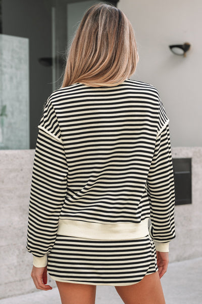 Women's Striped Two-Piece Skirt Set with Drop Shoulder Top