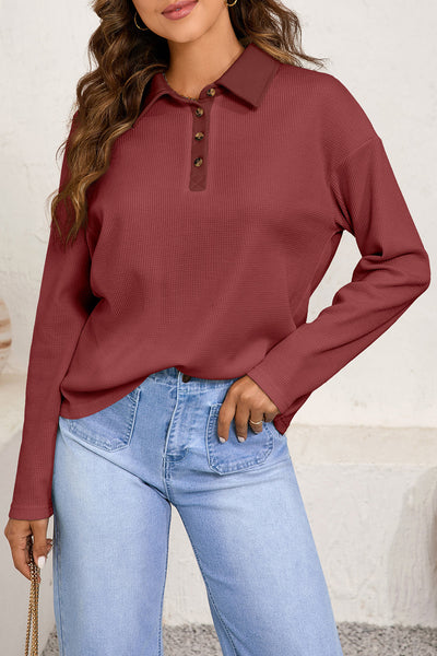 Soft Beige Women's Relaxed Fit Thermal Knit Top - Long Sleeve for Ultimate Comfort and Effortless Style