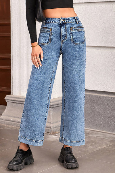 Women's Classic Blue Relaxed Fit Straight Leg Jeans - Trendy, Comfortable Denim for Everyday Wear and Effortless Style