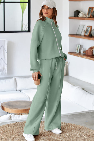Aqua Women's Stylish Activewear Set: Drop Shoulder Zip-Up Jacket & Comfortable Drawstring Pants in Vibrant Aqua