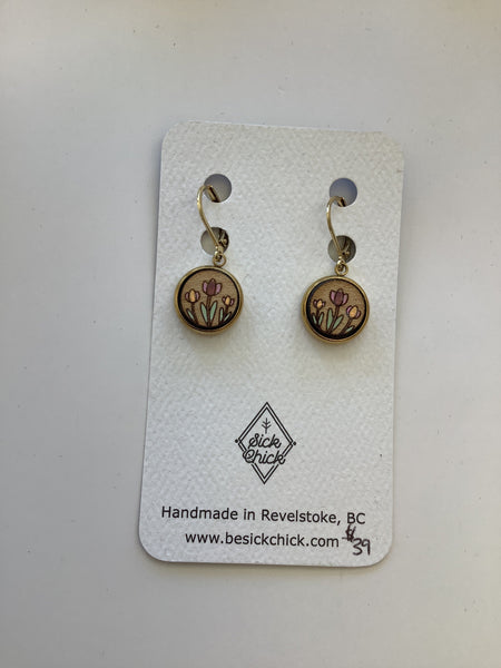 Purple Tulips Wooden Dangle Earrings - Sick Chick (Revelstoke, BC)