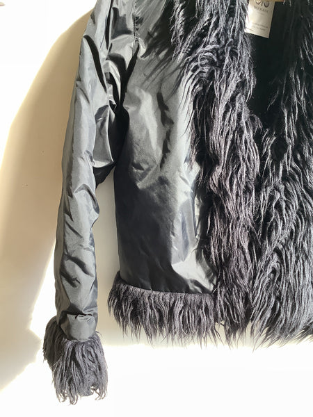 Y2K Suzy Shier Faux Fur Trim Black Jacket