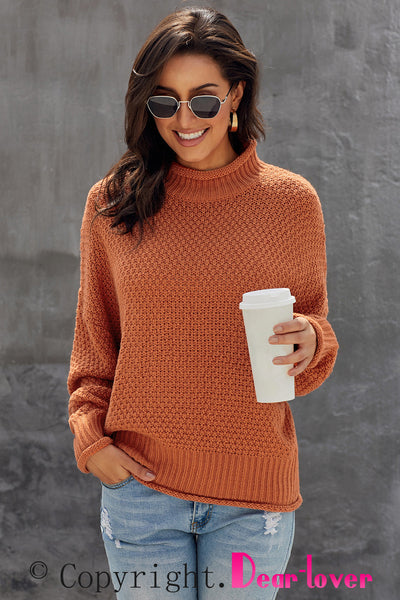 Chic Oversized Orange Batwing Turtleneck Sweater for Women - Cozy Long Sleeve Knitwear for Effortless Fall Style