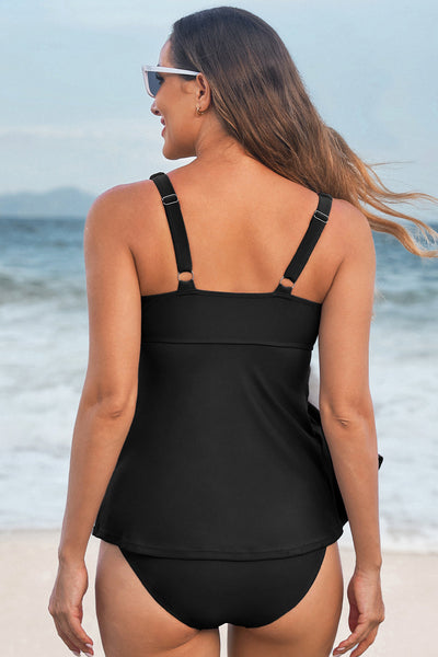 Stylish Women's Black Tankini Top - Comfortable Swimwear with Adjustable Straps for Effortless Poolside Elegance