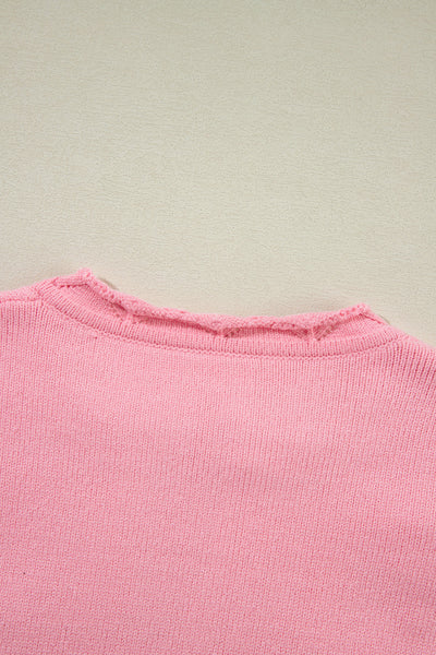 Women's Peach Blossom Knit Sweater with Notched Neck and Floral Details - Cozy, Stylish, Perfect for Spring Outfits