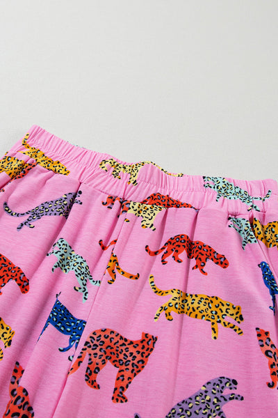 Women's Pink Cheetah Print Pajama Set - Trendy Sleepwear Top & Pants for Cozy Lounging and Relaxation