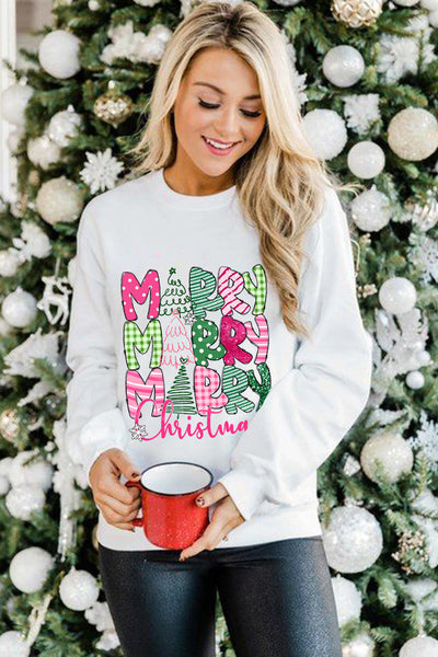 Women's Beige Merry Christmas Graphic Sweatshirt in Cotton Blend