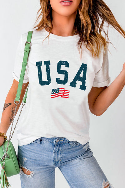 Patriotic Oversized White Tee with USA Flag Print