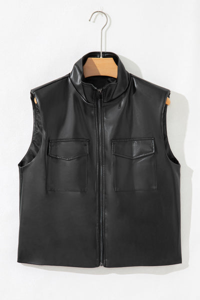 Trendy Black Faux Leather Vest for Women - Chic Layering Essential for Stylish Outfits and Everyday Fashion