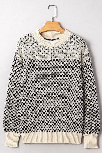 Stylish Women's Black Lantern Sleeve Sweater with Contrast Pattern - Cozy Fall Essential for Trendy Looks