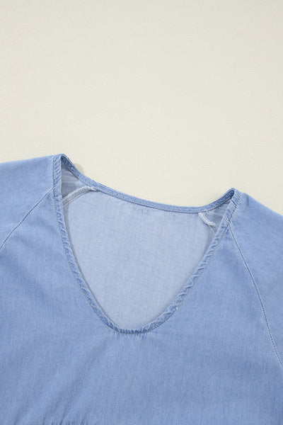 Loose Solid Color V Neck Button Mini Dress