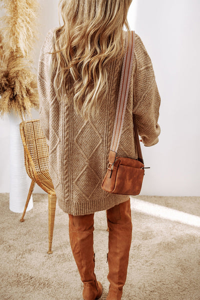 Chic Cream Sweater Dress for Women - Long Sleeve Knit Midi with Belted Waist for Cozy, Effortless Style