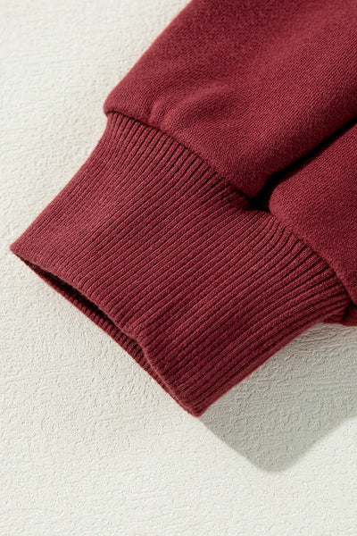 Cozy Women's Mineral Red Two-Tone Patchwork Drop Shoulder Sweatshirt - Effortless Everyday Casual Style