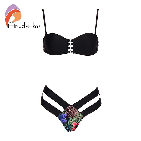 Andzhelika Sexy Yellow Bandeau Bikini Women Swimsuit Bandage Bikini Set Low Waist Brazilian Beach Bathing Suit Swimwear Monokini