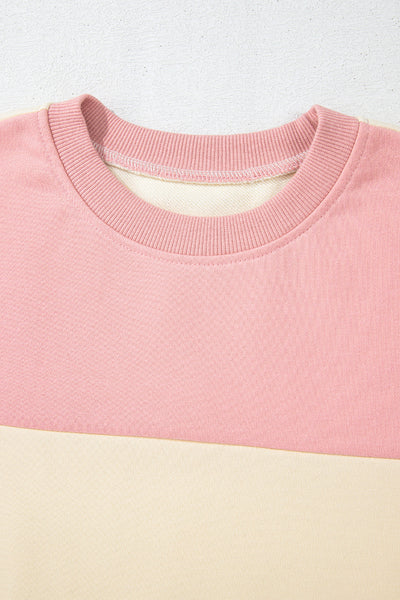 Cozy Women's Meadow Mauve Colorblock Sweatshirt - Stylish Drop Shoulder Design for Everyday Comfort and Casual Wear