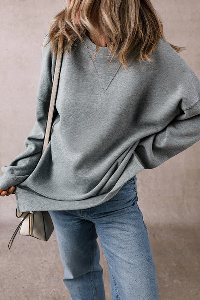 Women's Oversized Medium Grey Sweatshirt with Side Split and Drop Shoulders for Effortless Comfort and Trendy Style