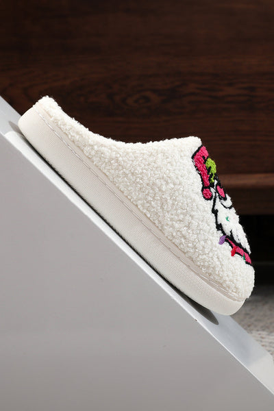 Women's Plush Santa Claus Slippers with Embroidered Stars