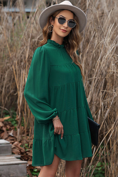 Women's Plus Size Round Neck Loose Casual Pleated Mini Dress