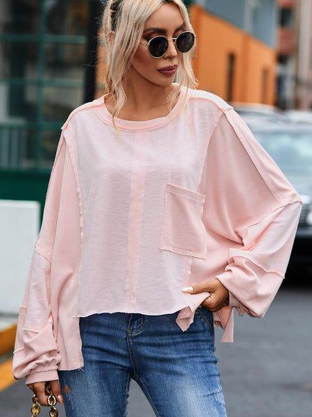 Pink Retro Chic Oversized Top with Exposed Seams