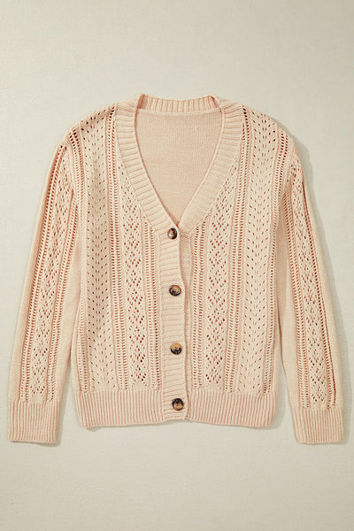 Cozy Beige Open Knit Cardigan for Women - Effortless Drop Shoulder Lightweight Sweater for Stylish Layering