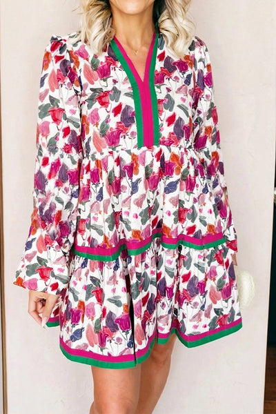 Trendy Women's Floral Print Long Sleeve Mini Dress - Lightweight Casual Style Perfect for Spring Outings and Events