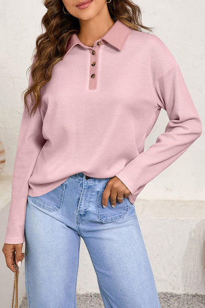 Soft Beige Women's Thermal Knit Long Sleeve Top - Cozy Casual Wear for Ultimate Comfort and Warmth