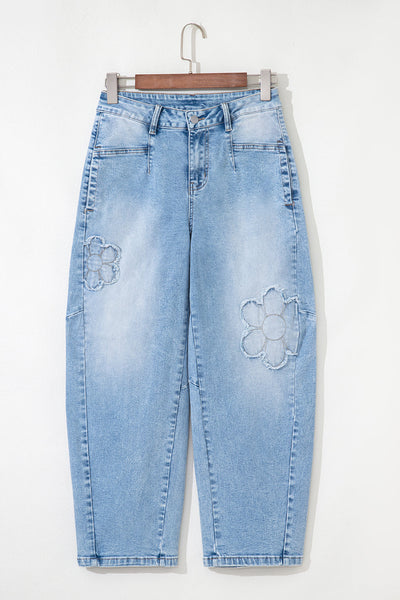 Trendy Women's Distressed Flower Patch Jeans - Slim Fit, Comfortable Denim for Casual Everyday Style