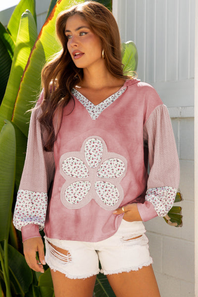 Women's Cozy Floral Patchwork Hoodie - Vibrant Casual Sweatshirt for Springtime Comfort and Everyday Style