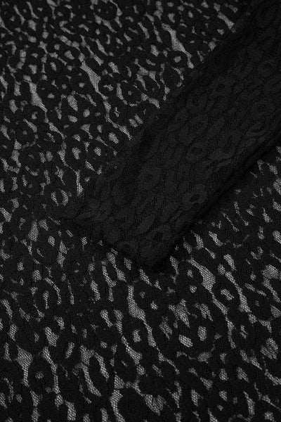 Women's Black Leopard Print Sheer Mesh Long Sleeve Blouse - Trendy, Lightweight, Perfect for Layering and Styling